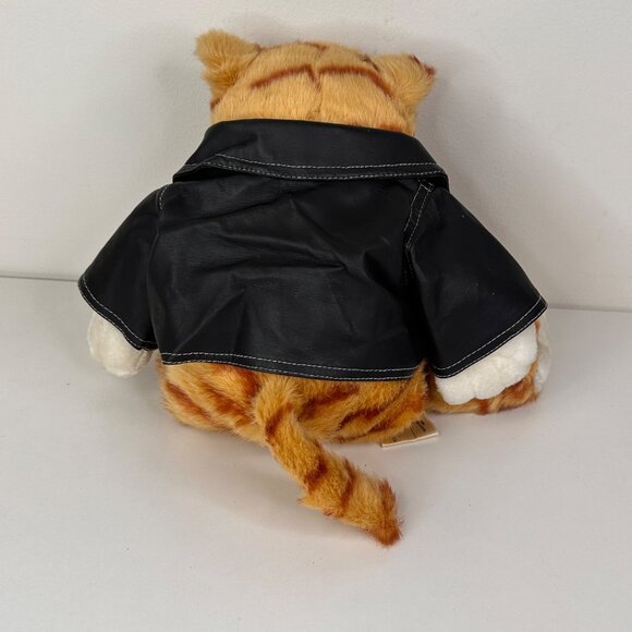 Build-A-Bear Workshop Orange Tabby Cat Plush With Black Faux Leather Jacket 16" - Picture 8 of 9